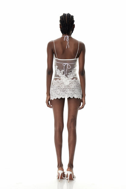 Crescens Mesh Lace Mini Dress