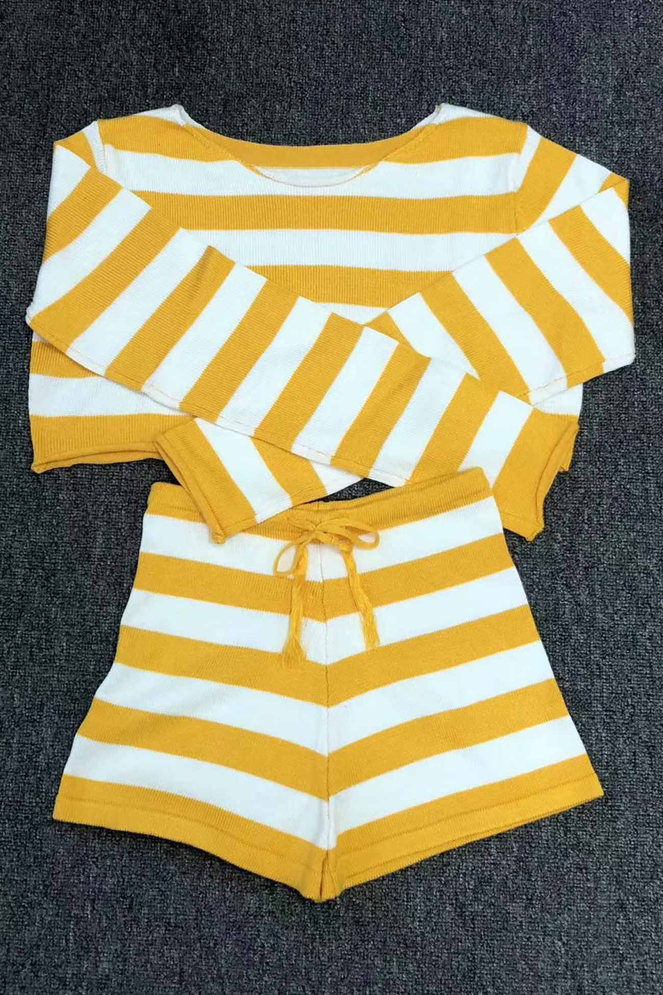 Crew Neck Knitted Crop Top Shorts Set
