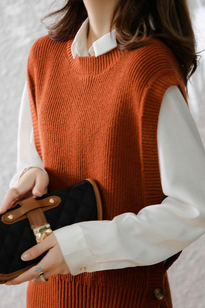 Crew Neck Color Wool Sweater Vest