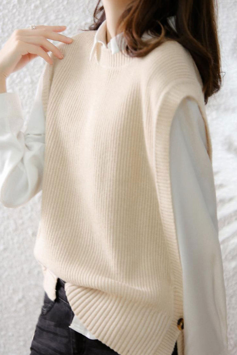Crew Neck Color Wool Sweater Vest