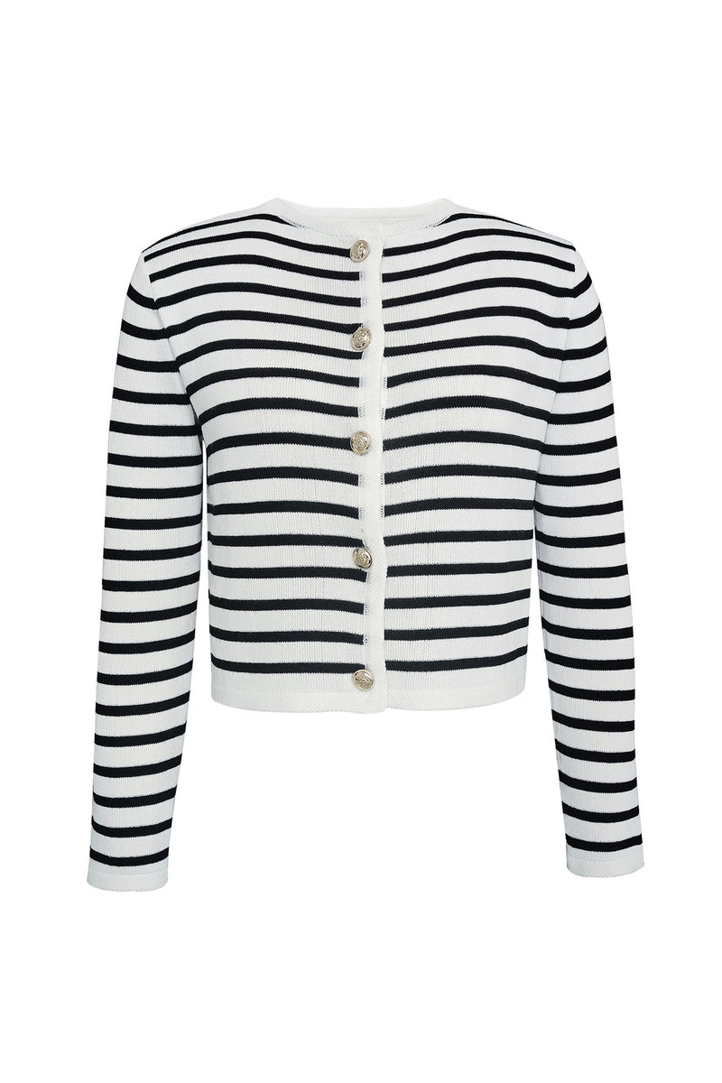 Crew Neck Striped Cardigan Shorts Set