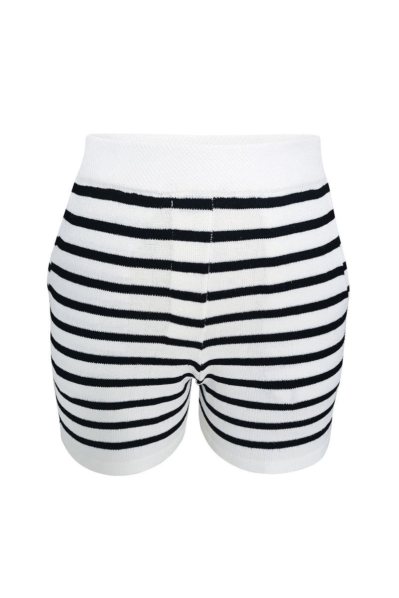 Crew Neck Striped Cardigan Shorts Set