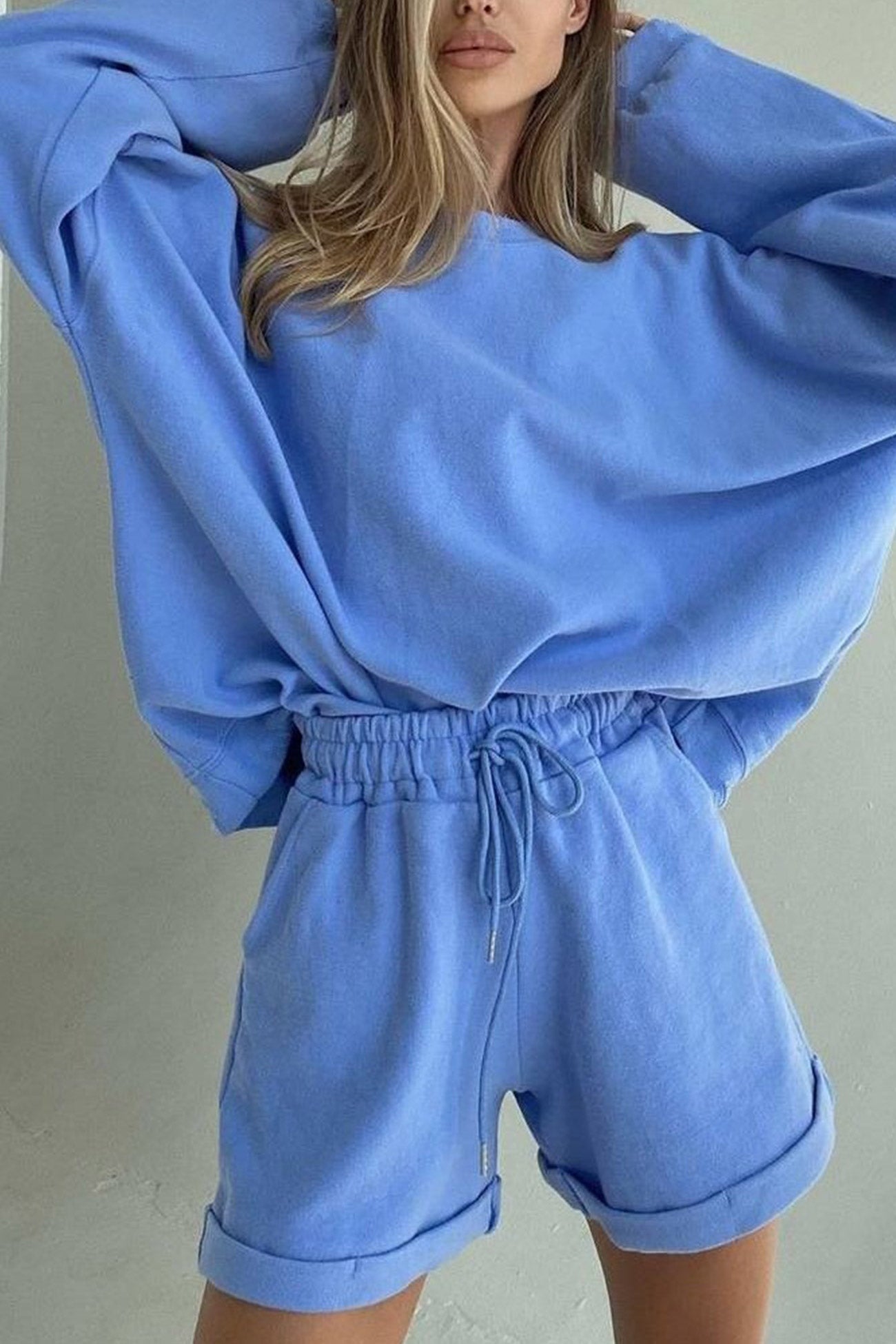 Crew Neck Sweatshirt Shorts Set