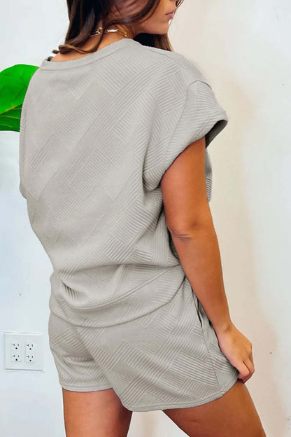 Crew Neck Textured Shorts Two-piece Set