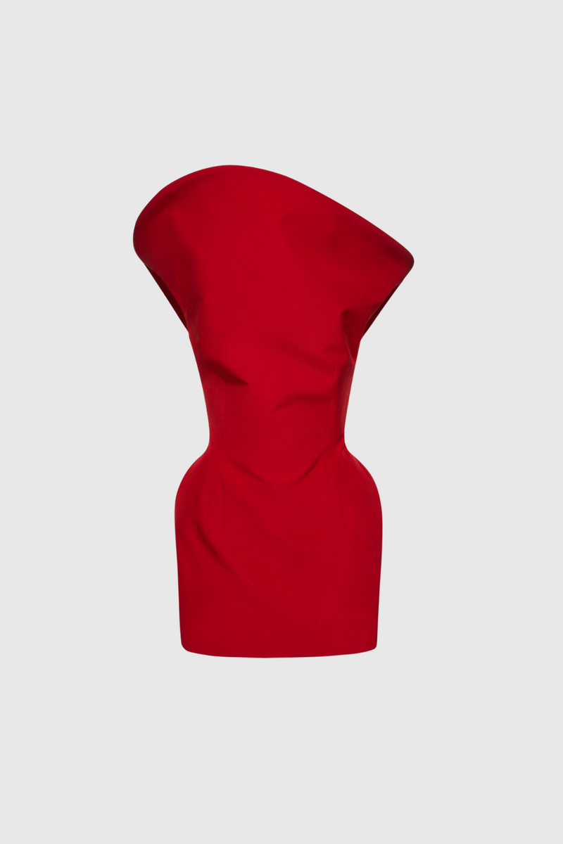 Crina Deconstruct Asymmetric Mini Dress in Red