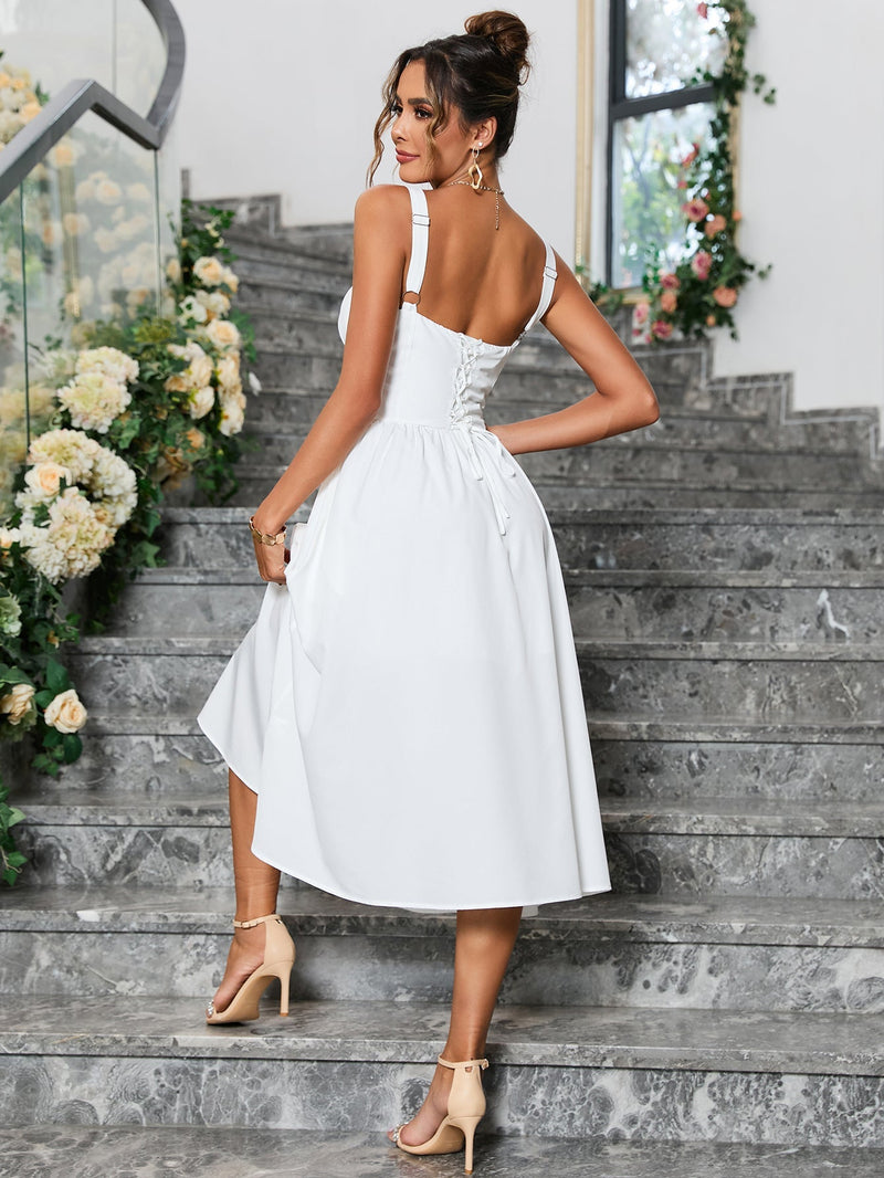 Crisscross Tie Back Button Pocket Dress