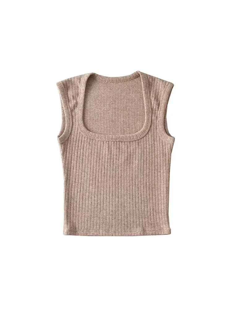 Crop Tops Summer Tank Top Sleeveless Thin Knit Basic Outwear Elastic Camis