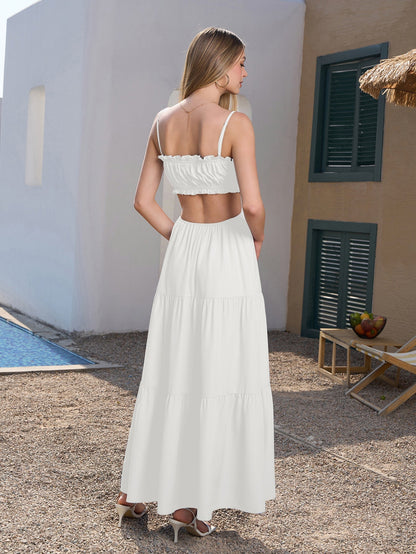 Cut Out Tie Front Flounce Trim Cami Dress