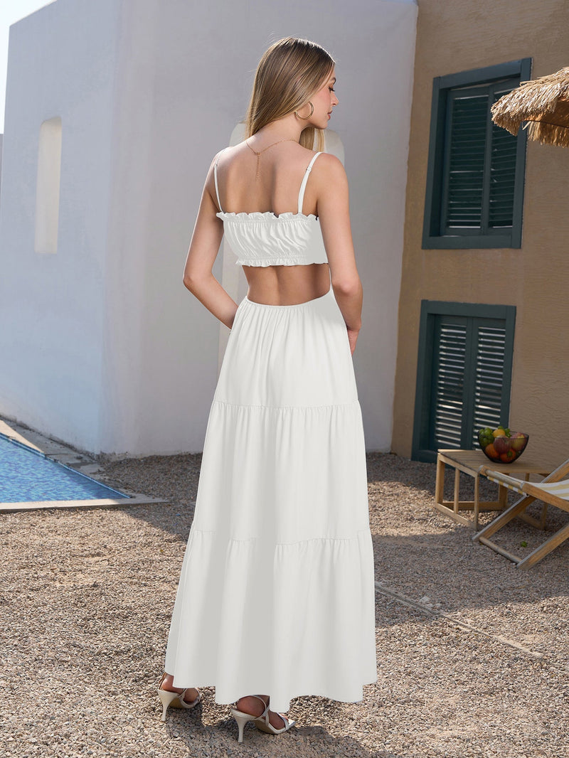Cut Out Tie Front Flounce Trim Cami Dress