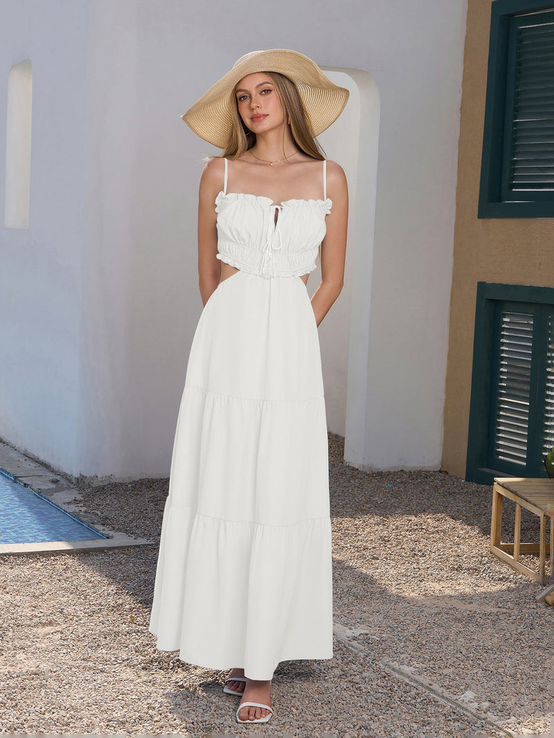 Cut Out Tie Front Flounce Trim Cami Dress
