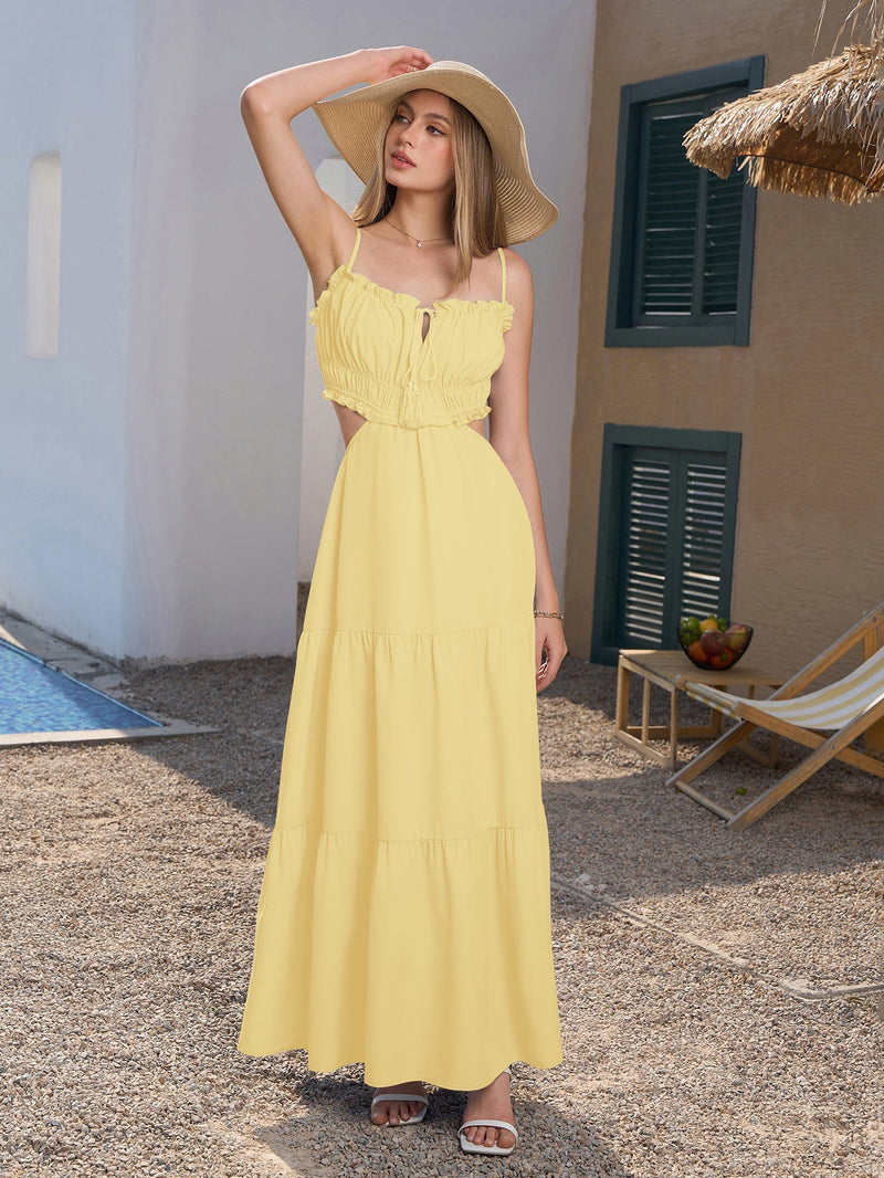 Cut Out Tie Front Flounce Trim Cami Dress