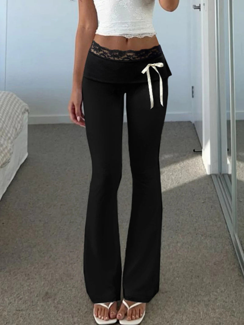 Lace Patchwork Bow Straight Y2k Pant
