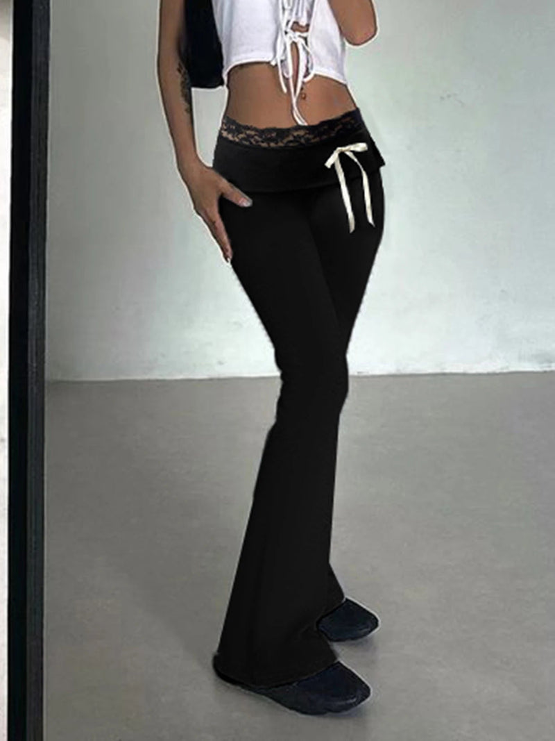 Lace Patchwork Bow Straight Y2k Pant