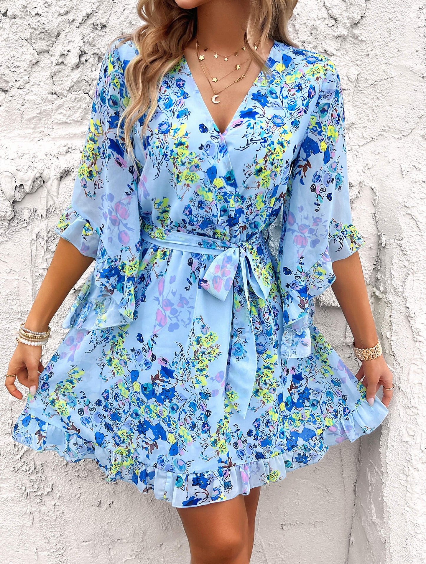 Sienna Wrap Mini Dress - Sky Blue