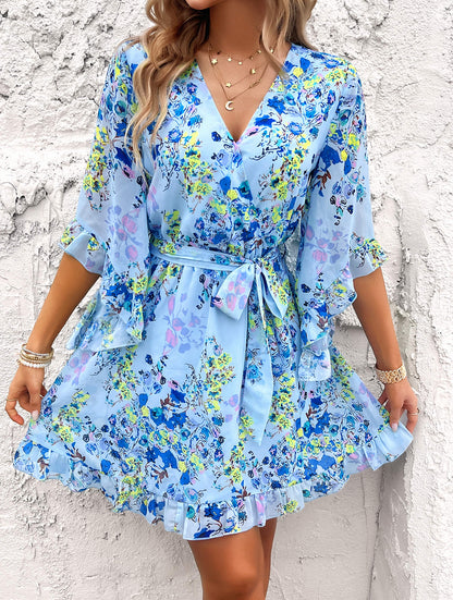 Sienna Wrap Mini Dress - Sky Blue