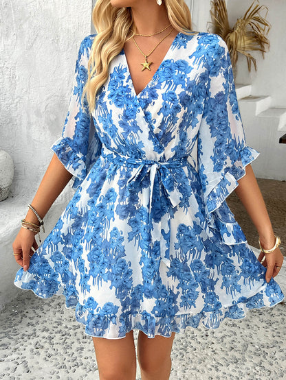 Molly Ruffle Wrap Mini Dress - Blue
