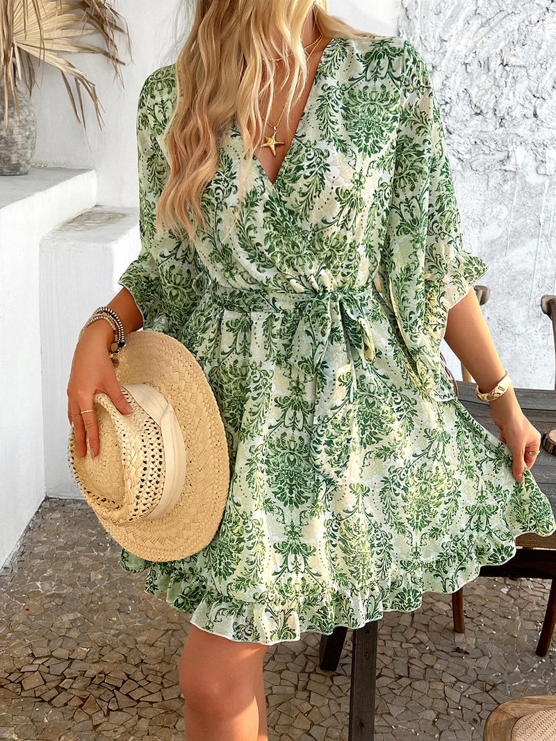 Molly Ruffle Wrap Mini Dress - Green