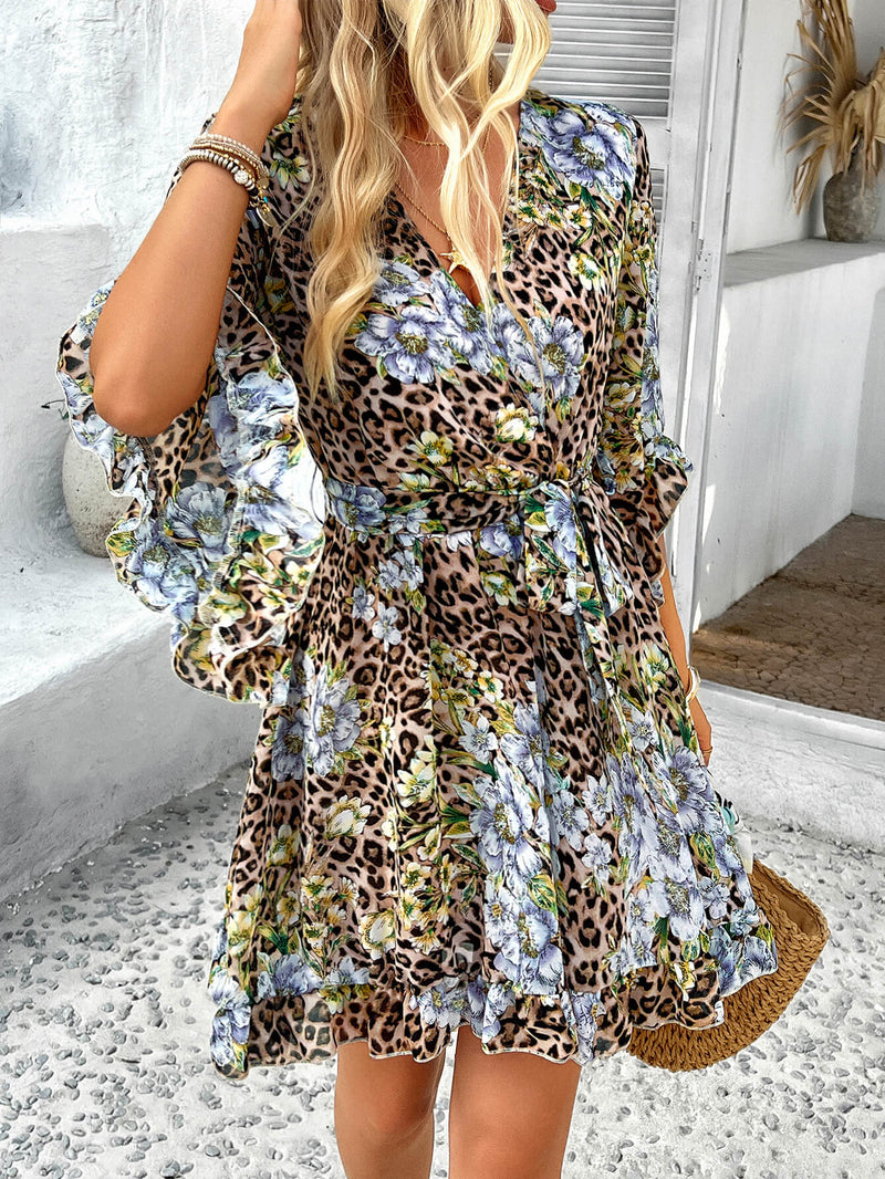 Molly Ruffle Wrap Mini Dress - Leopard