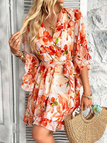 Molly Ruffle Wrap Mini Dress - Orange