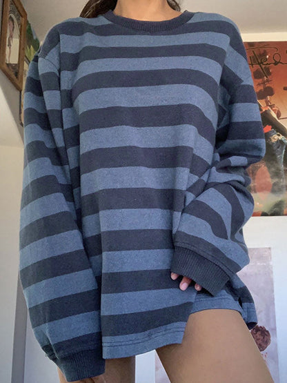 Striped Crew Neck Oversize Sweatshirt