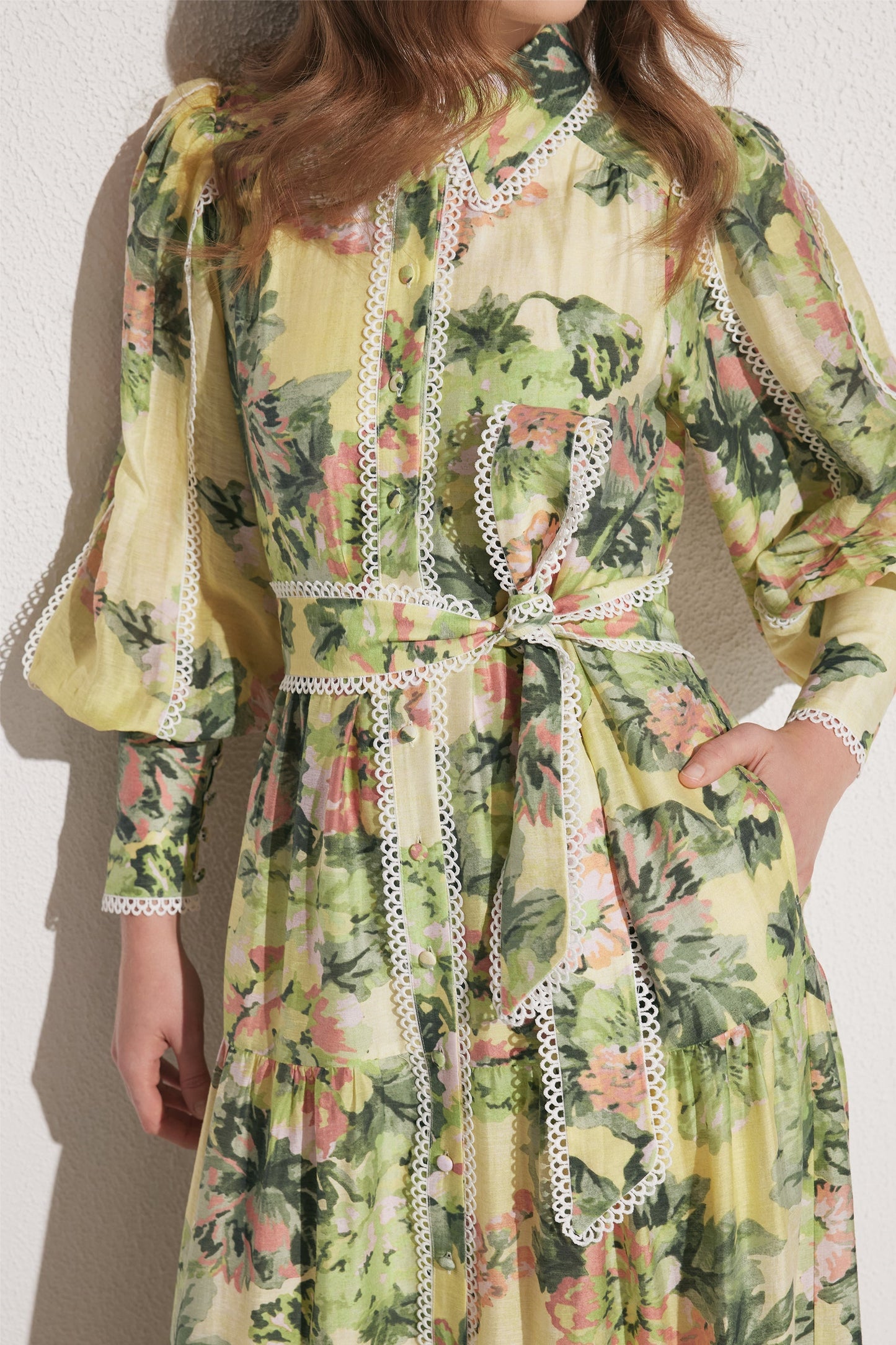 Yedda Print Lace Trim Maxi Dress