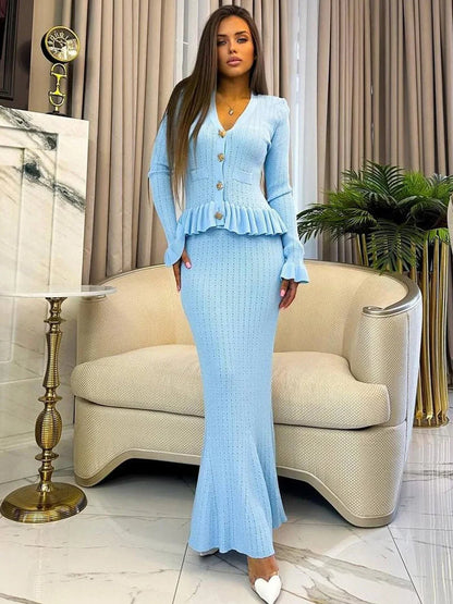 Knitted Matching Long Office Two Piece Set