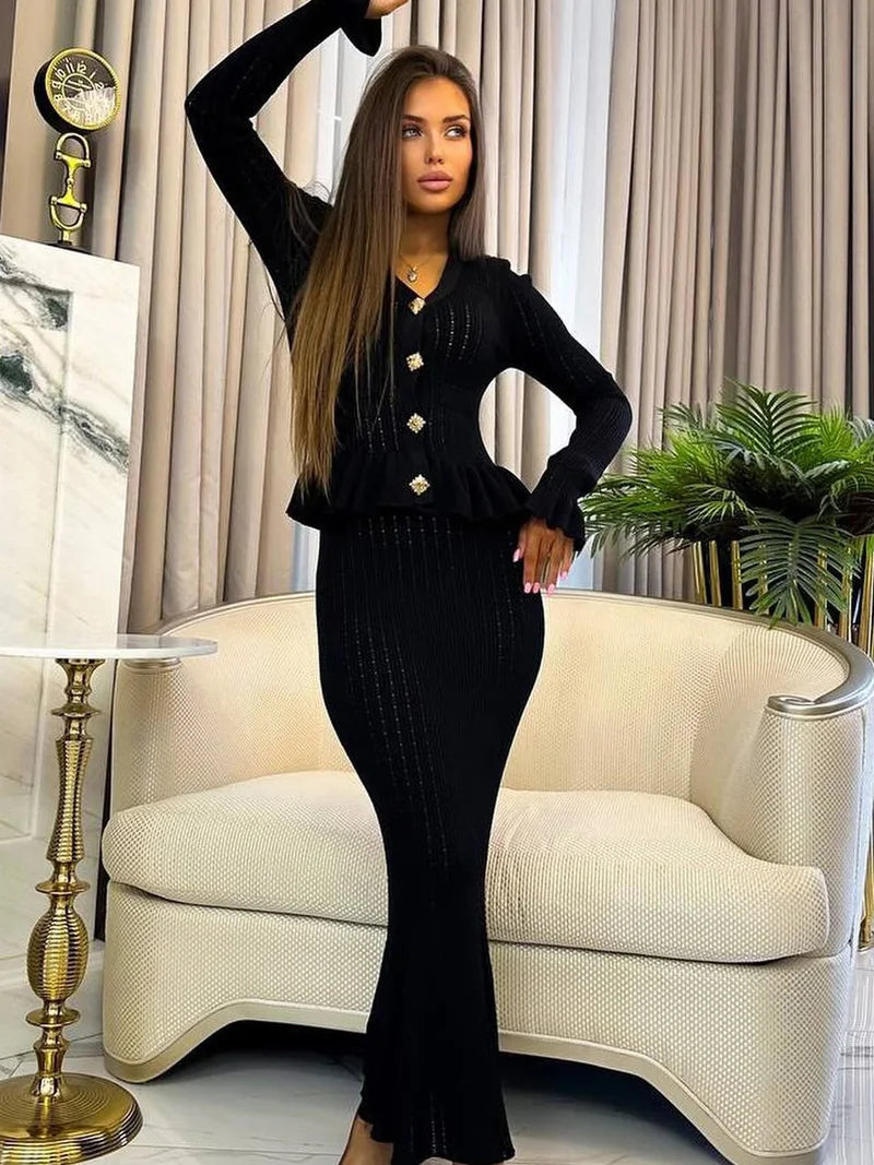 Knitted Matching Long Office Two Piece Set