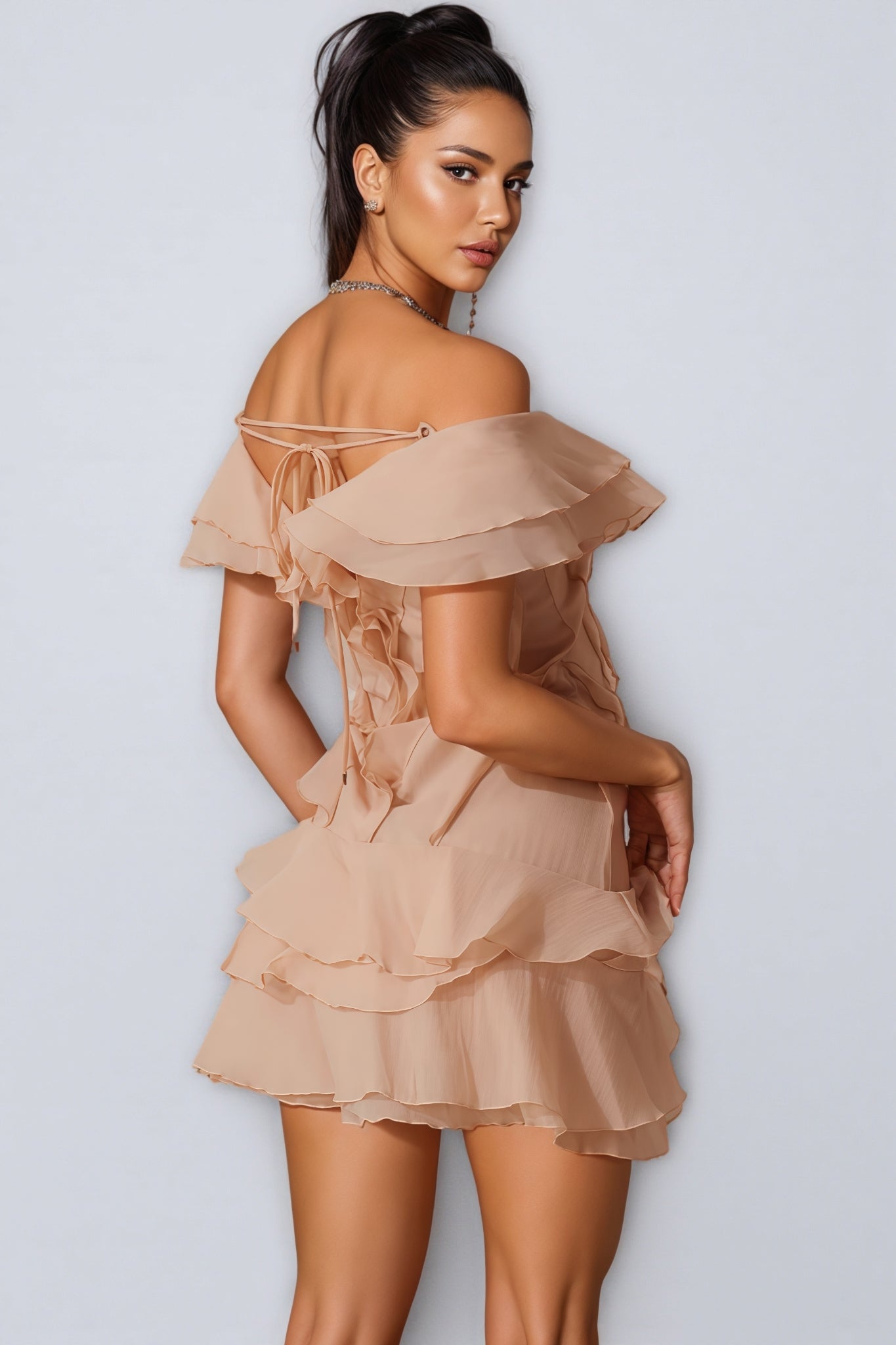 Xexelle V Neck Ruffle Mini Dress