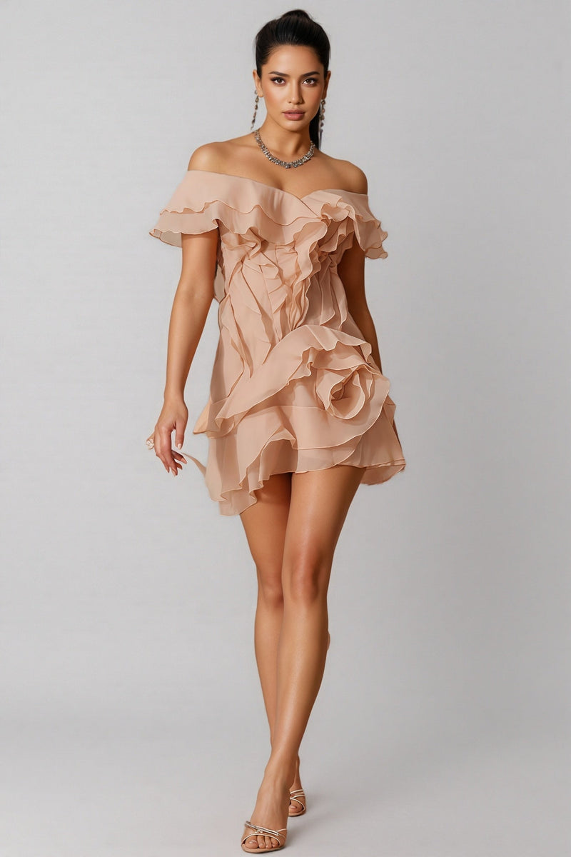 Xexelle V Neck Ruffle Mini Dress