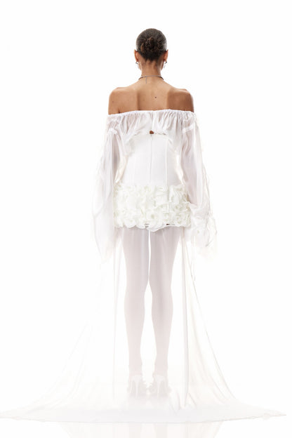 Dainius Off Shoulder Corset Ruffle Mini Dress in White