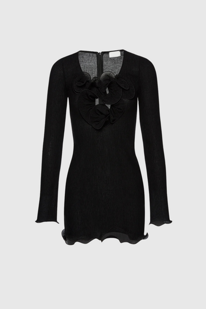 Dale Flower Ruffle Mini Dress in Black