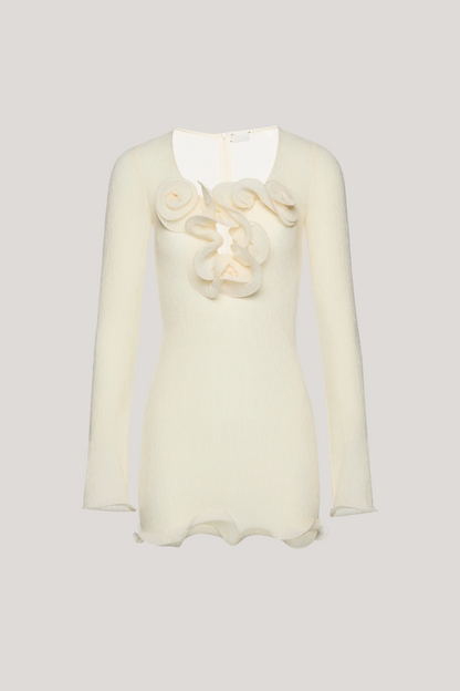 Dale Flower Ruffle Mini Dress in White