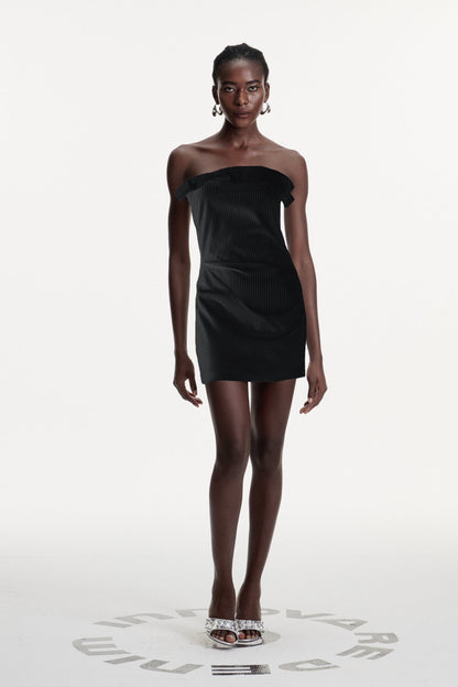 Daly Bow Stripe Mini Dress in Black