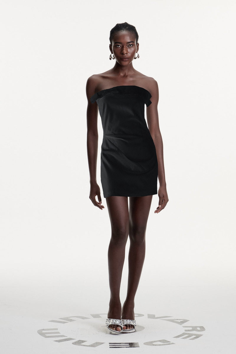 Daly Bow Stripe Mini Dress in Black