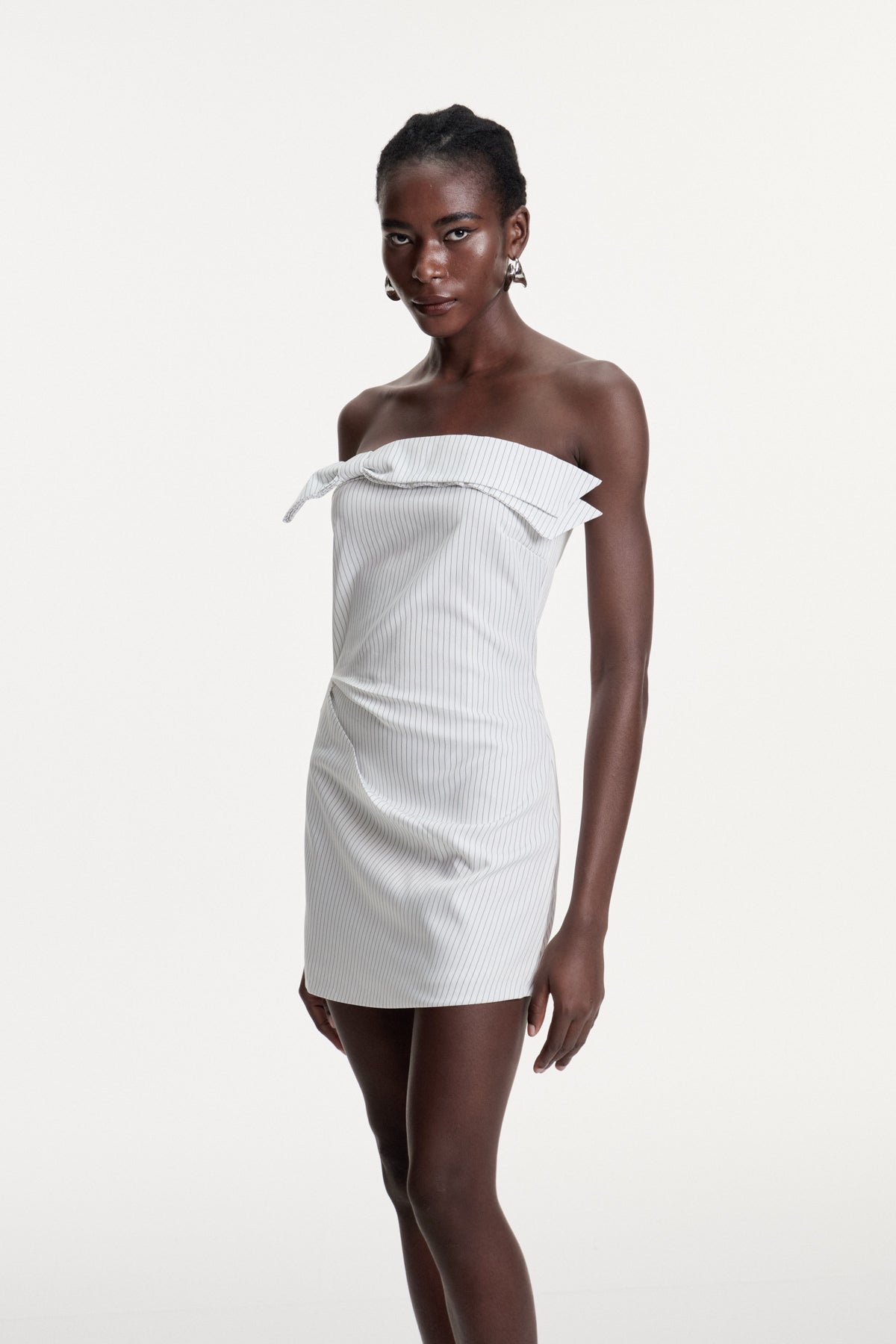 Daly Bow Stripe Mini Dress in White