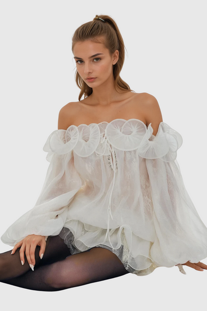 Damjan Balloon Sleeve Mesh Mini Dress
