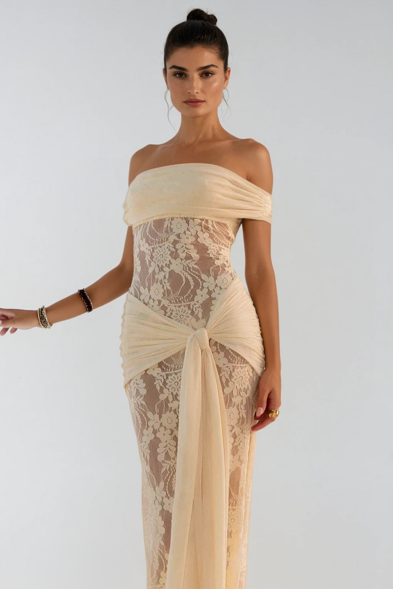 Dancho Tie Up Lace Maxi Dress