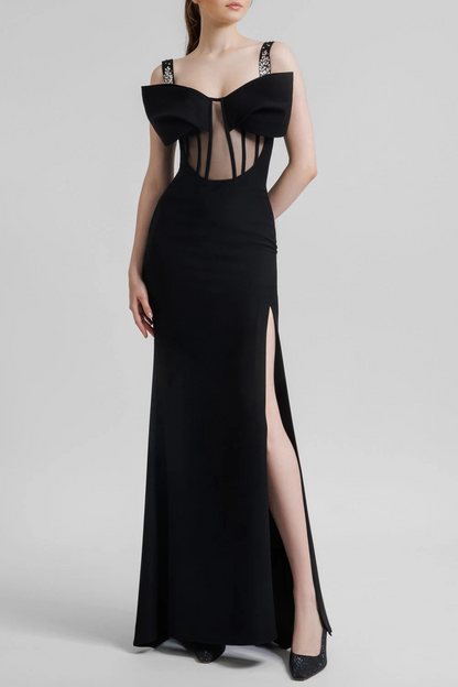 Dancis See-through Corset Maxi Dress - Black