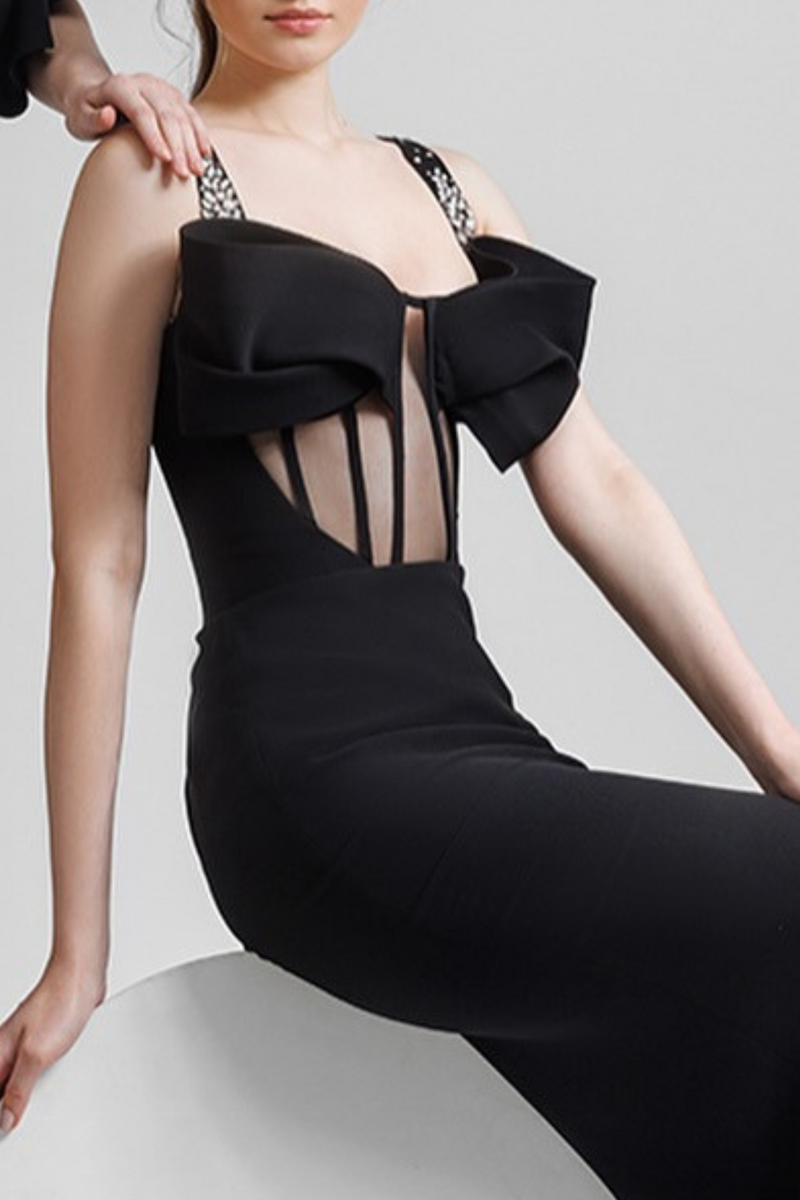 Dancis See-through Corset Maxi Dress - Black