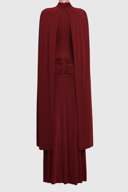 Danielius Bodycon Ruch Shawl Maxi Dress in Red