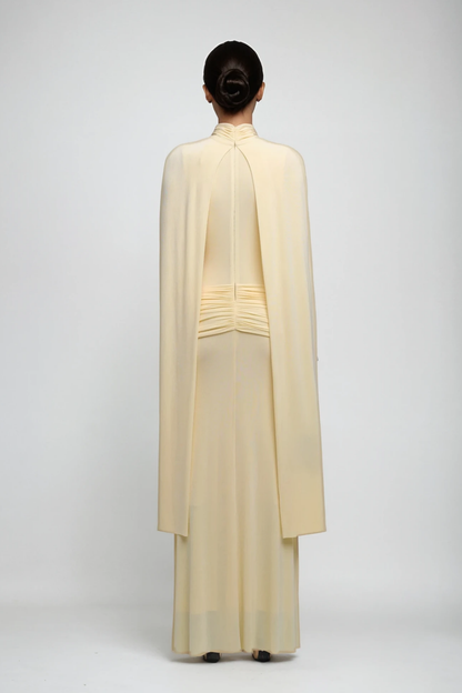 Danielius Bodycon Ruch Shawl Maxi Dress in Butter Yellow