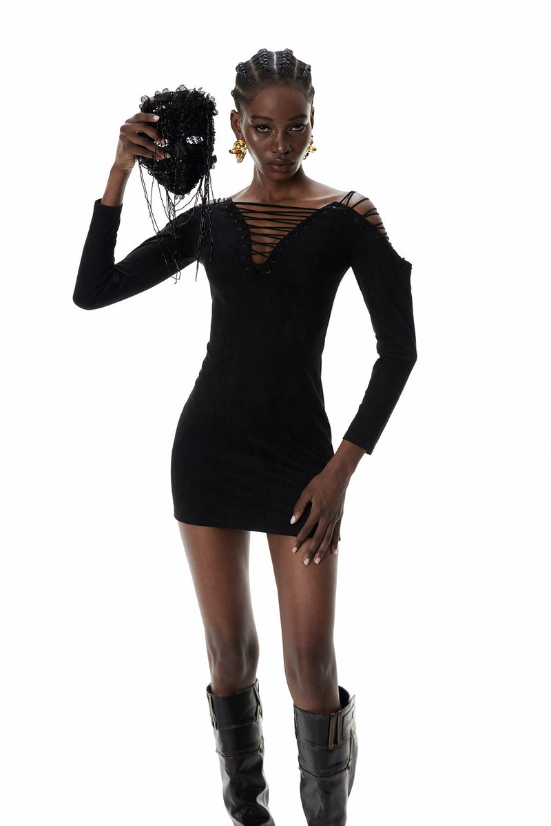 Danil Lace Up Suede Mini Dress