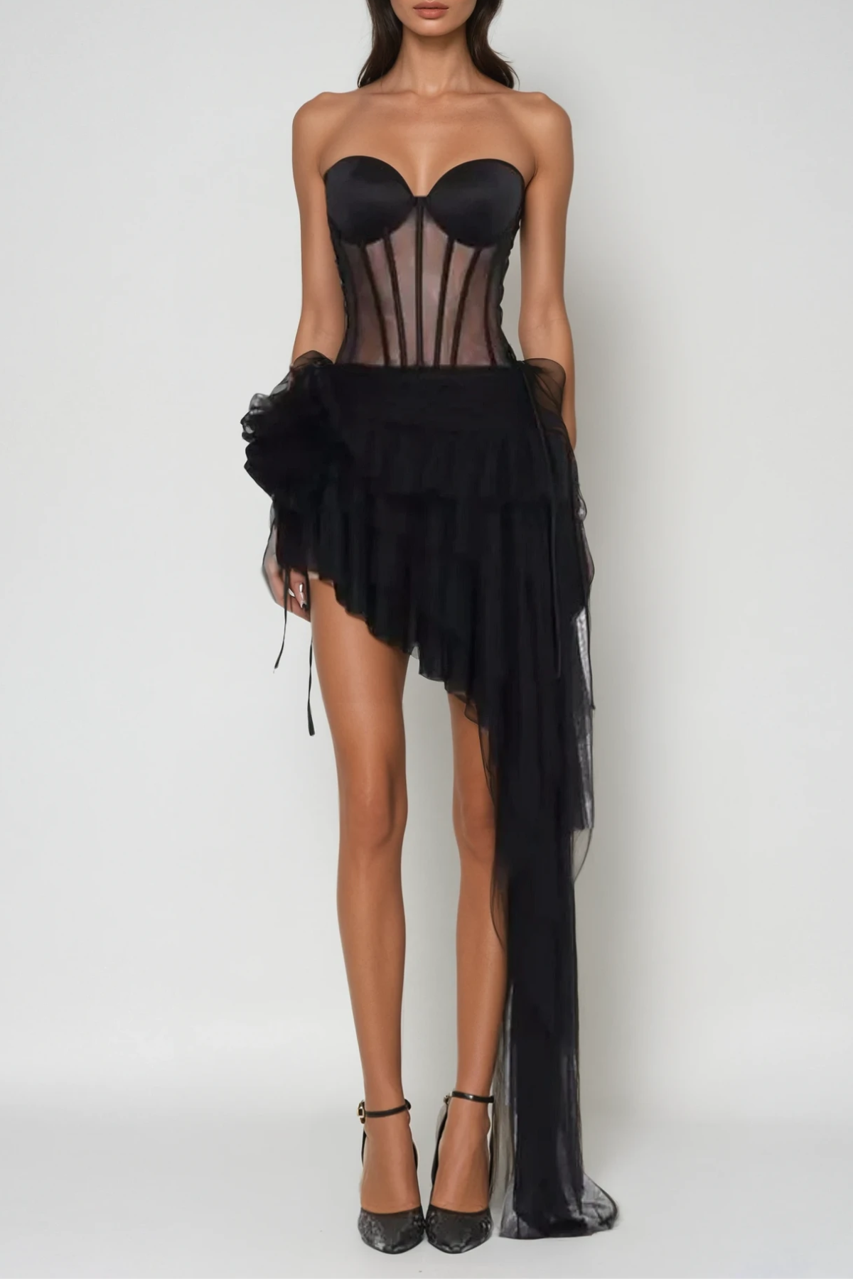 Danish Corset Mesh Asymmetric Mini Dress