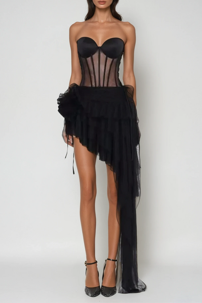 Danish Corset Mesh Asymmetric Mini Dress