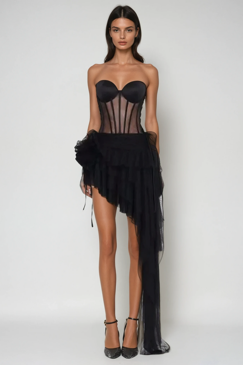 Danish Corset Mesh Asymmetric Mini Dress