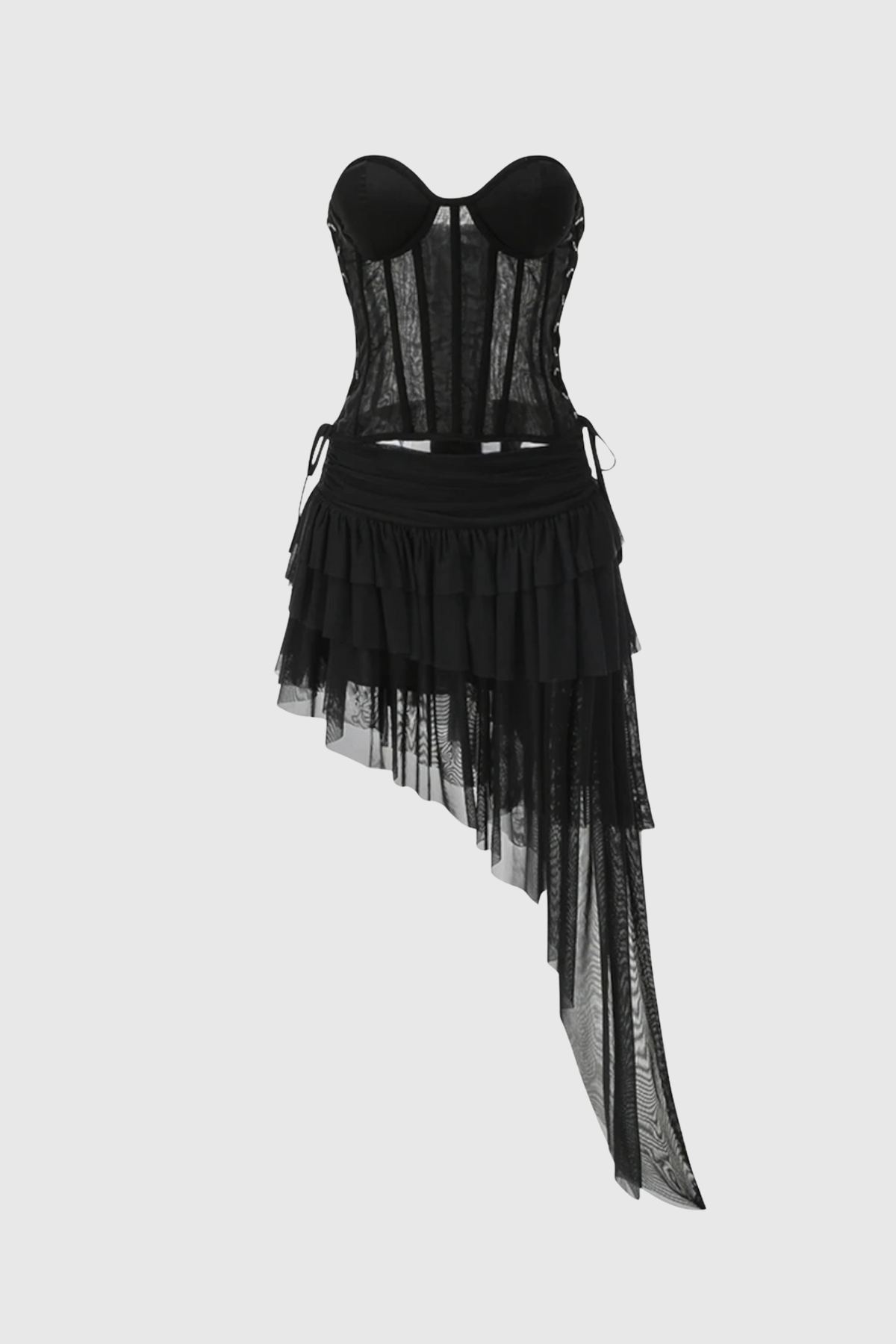Danish Corset Mesh Asymmetric Mini Dress