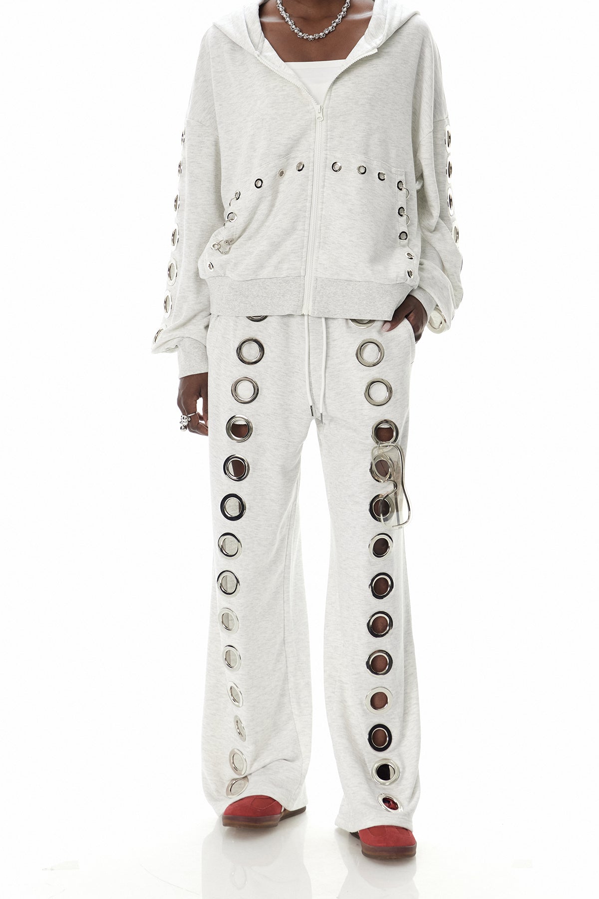 Daniyal Eyelet Straight Pants in White