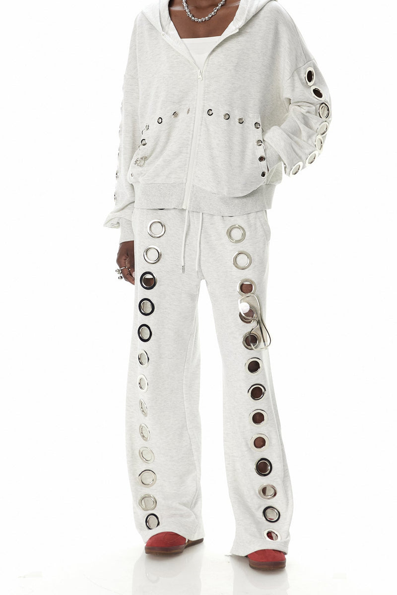 Daniyal Eyelet Straight Pants in White