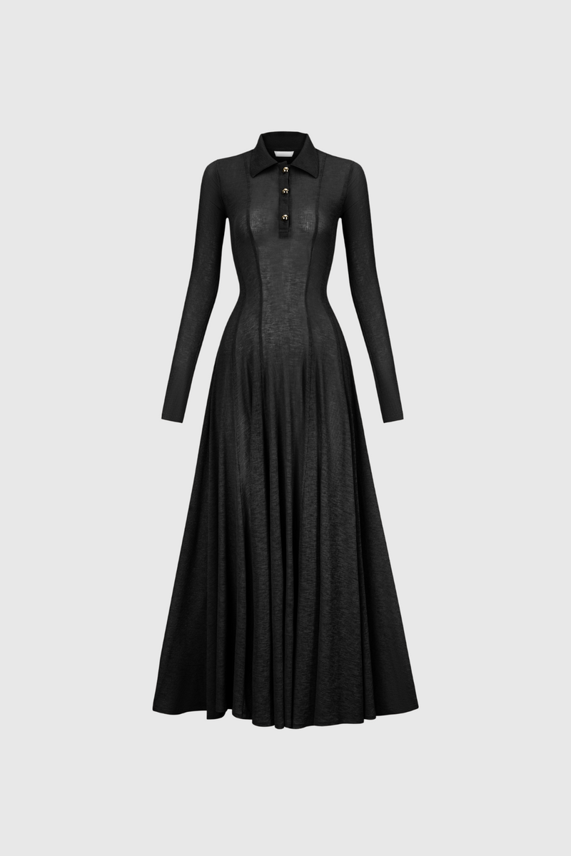 Dany Long Sleeve Ruffle Knit Maxi Dress in Black