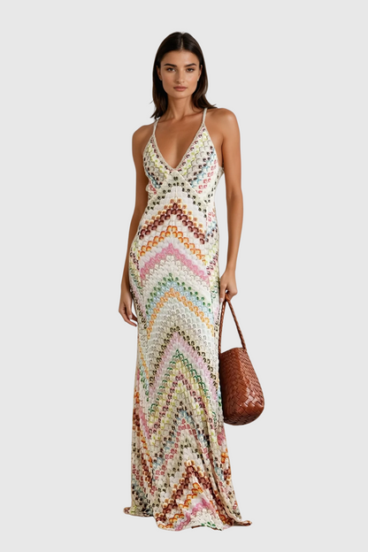 Daouda Spaghetti Backless Maxi Dress in Apricot